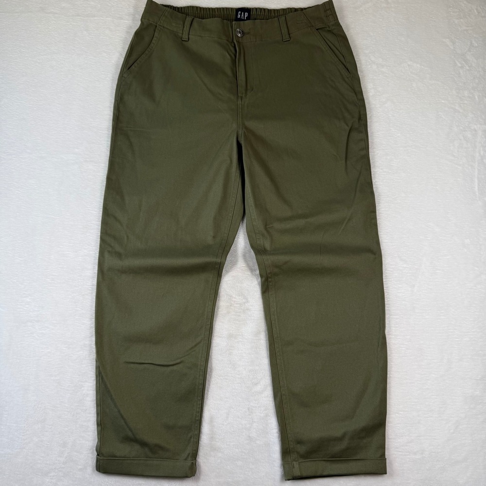 GAP Olive Green Elastic Waist Chino Pants Relaxed Fit Cotton Blend Size 12